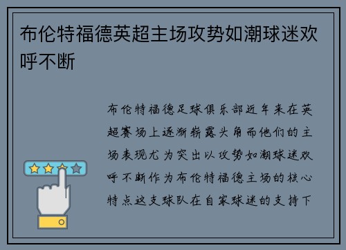 布伦特福德英超主场攻势如潮球迷欢呼不断