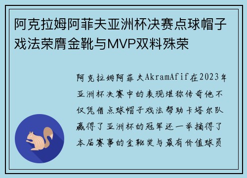 阿克拉姆阿菲夫亚洲杯决赛点球帽子戏法荣膺金靴与MVP双料殊荣 阿克拉姆阿菲夫亚洲杯决赛点球帽子戏法荣膺金靴与MVP双料殊荣